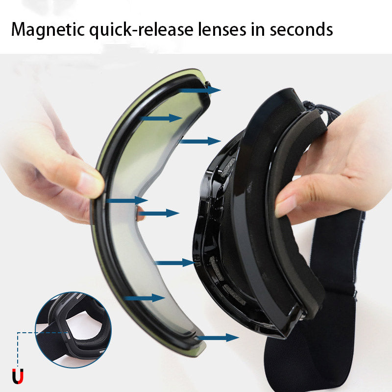 Men's and women's models magnetic ski goggles column ski glasses anti-fog large frame high-definition ski goggles