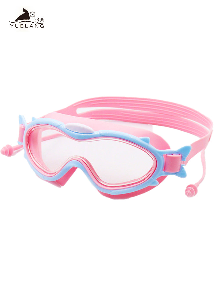 Kids Cartoon Theme Swimming Goggles - Anti-fog, Waterproof, Large Frame Soft Comfortable One-piece Ear Plug Goggles for Boys and Girls 4-16 years old Swimming Training Gear