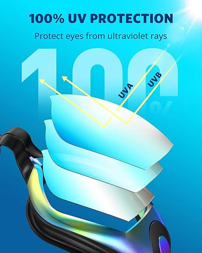 Adults Antifog Professional Swimming Goggles Black Swimming Glasses with Earplugs Nose Clip Electroplate Silicone Swim Glasses