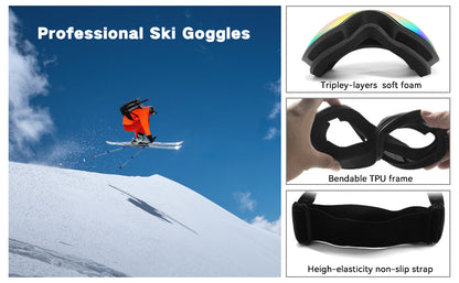 UV ski goggles can take glasses ski goggles double layer anti-fog large frame men's and women's models outdoor ski special glasses