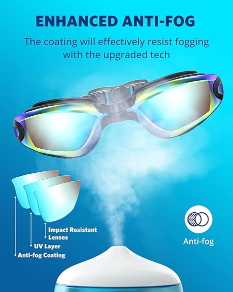 Adults Antifog Professional Swimming Goggles Black Swimming Glasses with Earplugs Nose Clip Electroplate Silicone Swim Glasses