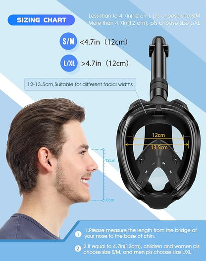 Full face snorkeling mask with the latest dry top system, foldable 180-degree panoramic snorkeling mask with camera mount, safe breathing, leak-proof and anti-fogging