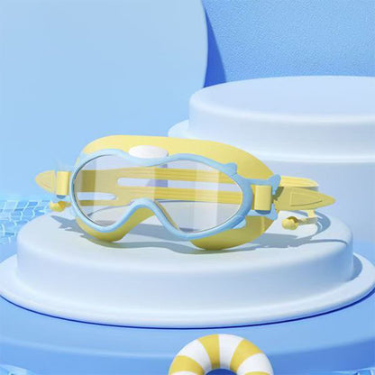 Kids Cartoon Theme Swimming Goggles - Anti-fog, Waterproof, Large Frame Soft Comfortable One-piece Ear Plug Goggles for Boys and Girls 4-16 years old Swimming Training Gear