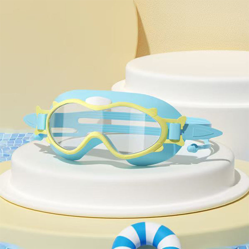 Kids Cartoon Theme Swimming Goggles - Anti-fog, Waterproof, Large Frame Soft Comfortable One-piece Ear Plug Goggles for Boys and Girls 4-16 years old Swimming Training Gear