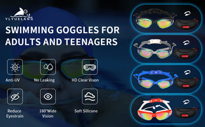 YLYUELANG Swimming Goggles for Adult Men Women Earplug Design No Leaking Anti-Fog UV Protection Swim Goggles for Youth