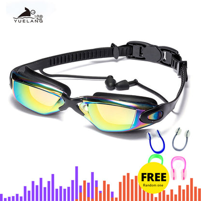 Swim Eyewear Adluts Silicone Swimming Goggles swimming glasses with earplugs and Nose clip Electroplate black/gray/blue