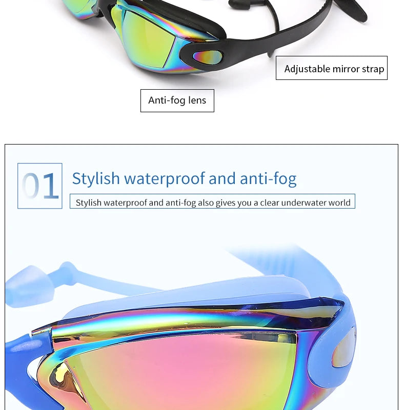 YUELANG Swimming Goggles Swimming cap earplug suit arena Durable Silicone Anti-fog Anti-UV Waterproof adult Professional