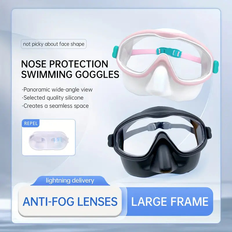 Adult Men and Women Matching Set Swimming Goggles Large Frame HD Large Field of Vision Anti-fog Waterproof Package Nose Integrated Adjustable Couple Set Swimming Goggles